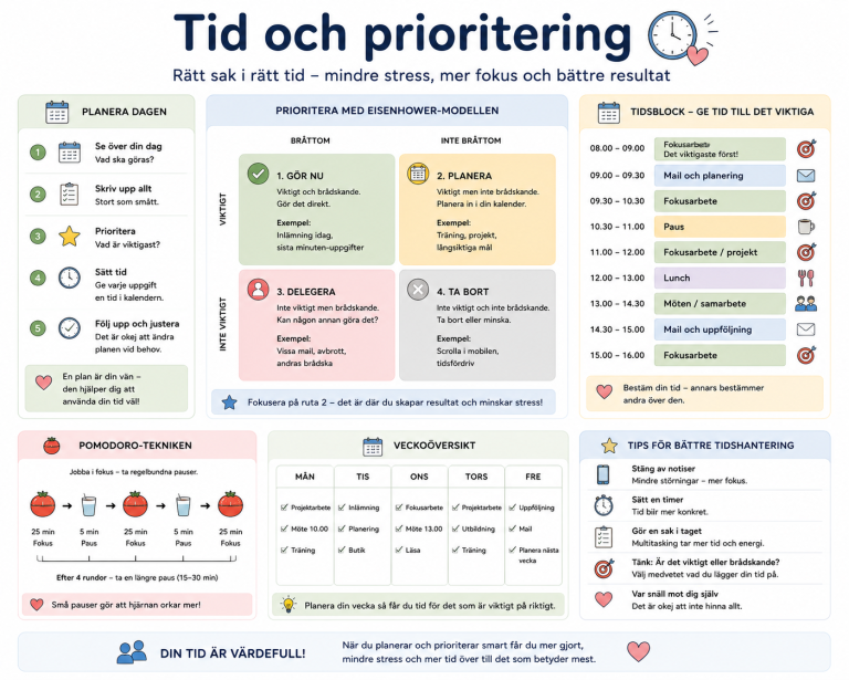 Illustration om fokus och koncentration med tips och fakta i olika avsnitt.